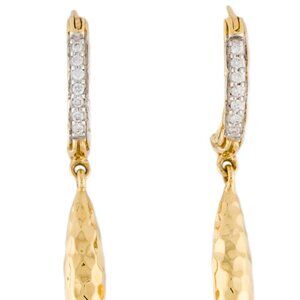 JOHN HARDY 18K 750 YELLOW GOLD DIAMOND SPEAR DROP HUGGIE EARRINGS